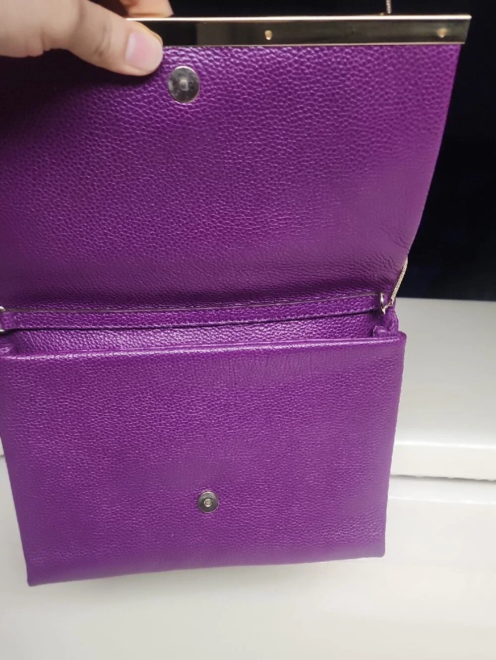 Carolina Herrera Purple Leather Clutch with Silver Chain